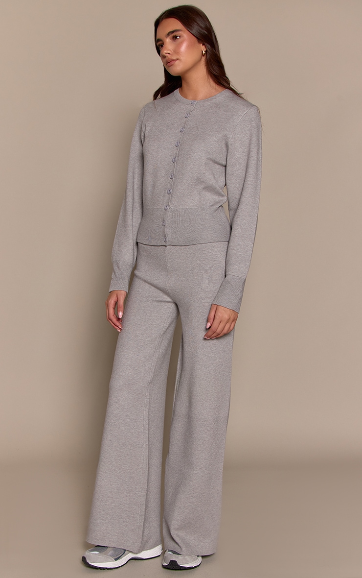 Grey Marl Compact Knit Placket Detail Cardigan  image 3