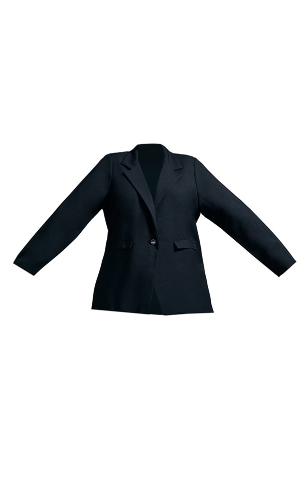 Puff Sleeves Oversize Open Shoulder Loose Fit Blazer (Black)