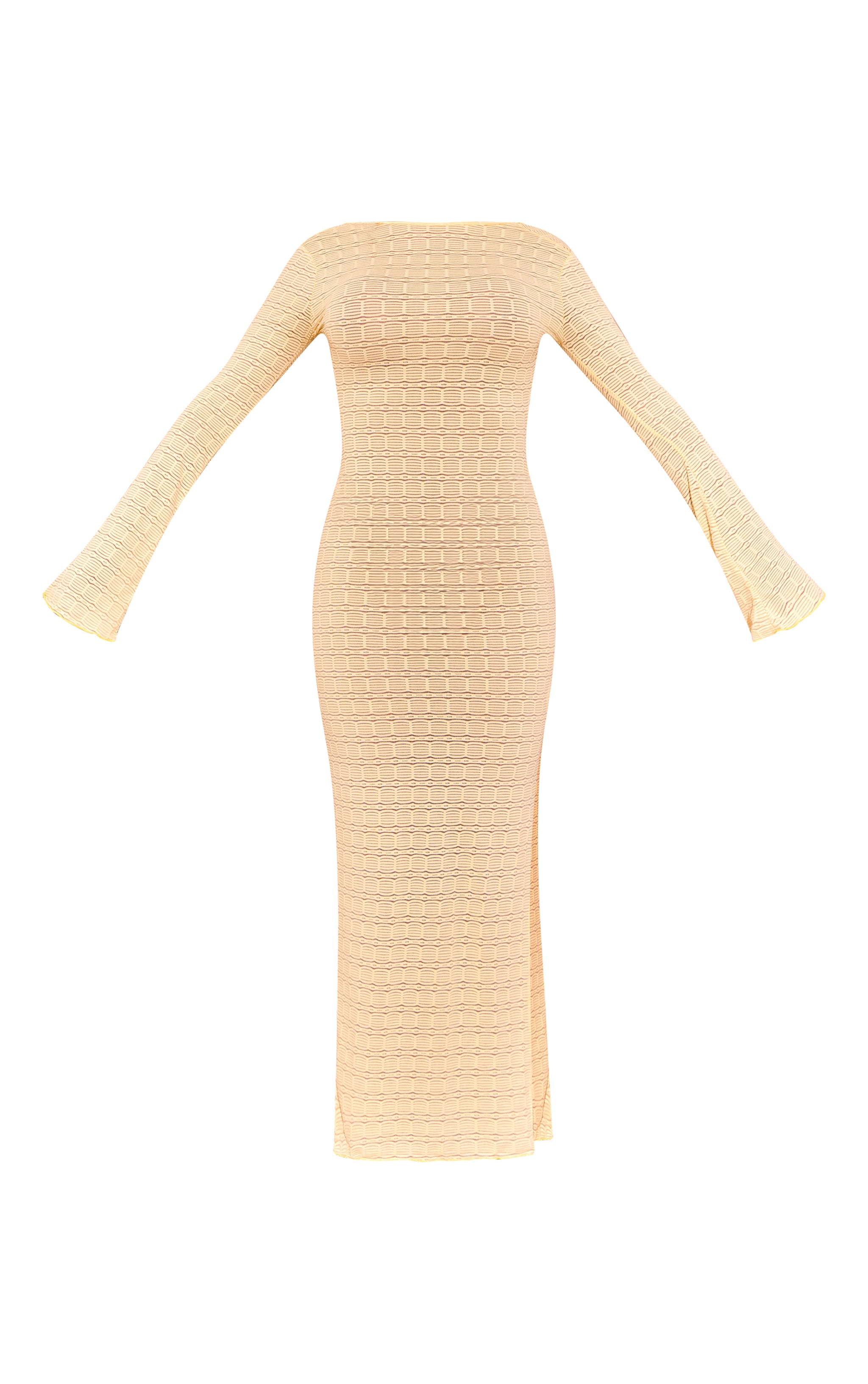 Lemon Textured Mesh Scoop Back Flare Sleeve Maxi Dress image 5