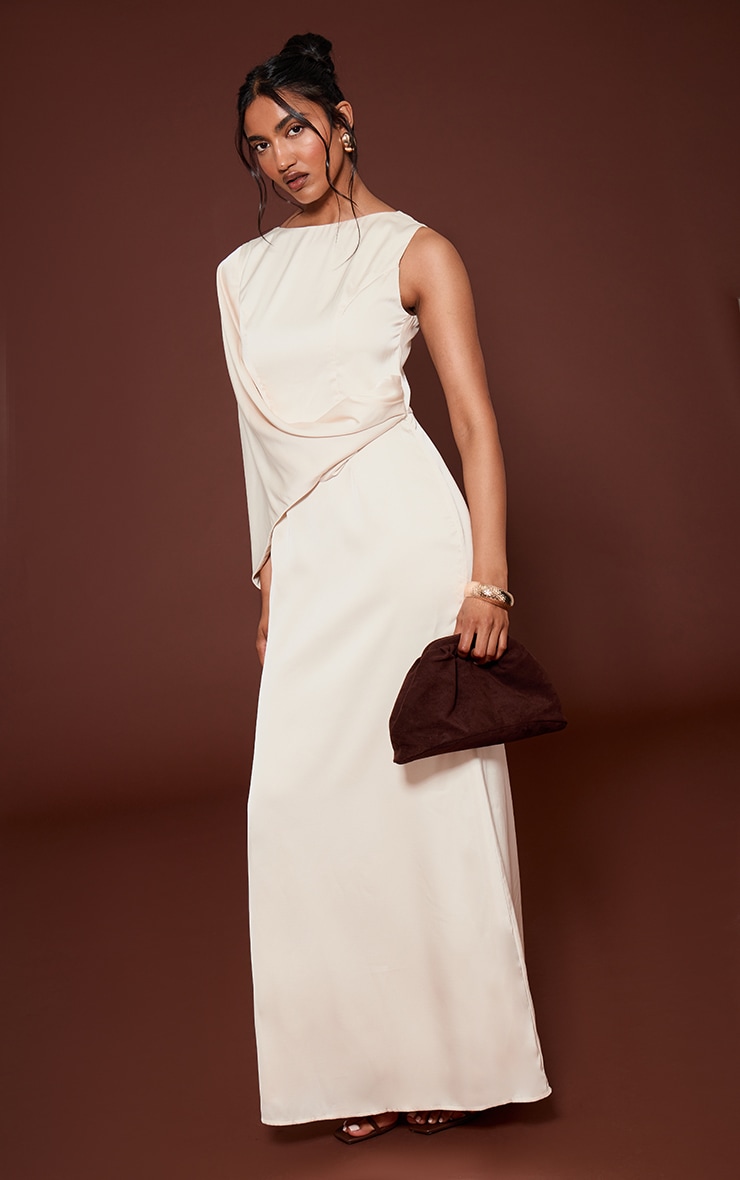 Cream Asymmetric Cape Detail Boat Neck Maxi Dress image 3