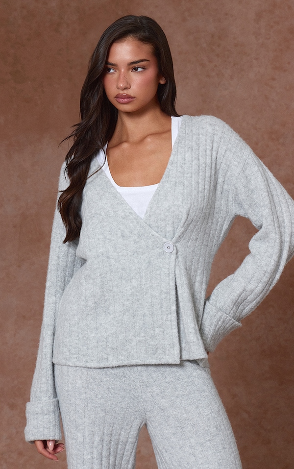 Soft Grey Hazel Knit Turn Up Cuff Cardigan 