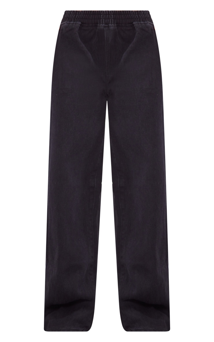 Petite Black Elasticated Wide Leg Jeans image 5
