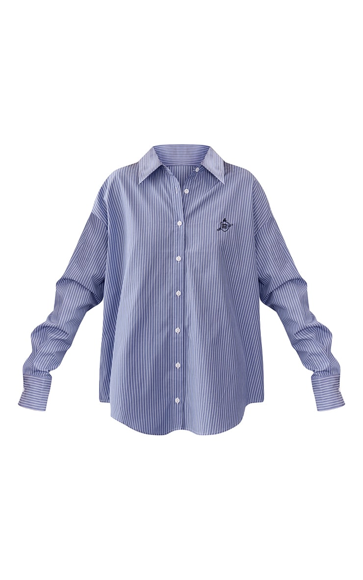 Chemise bleue rayée à manches longues et logo brodé image 5