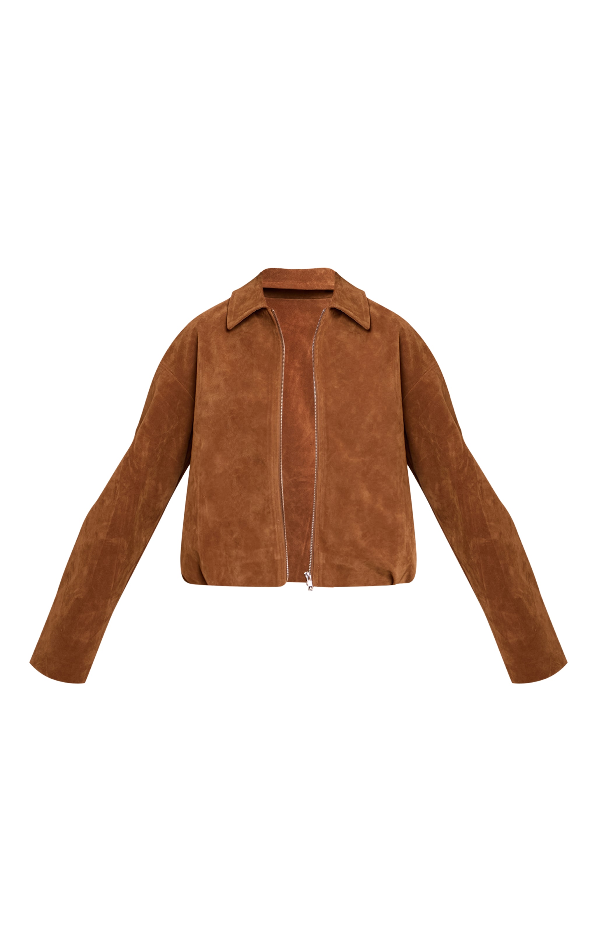 Tan Suede Zip Up Pleated Cropped Jacket image 5