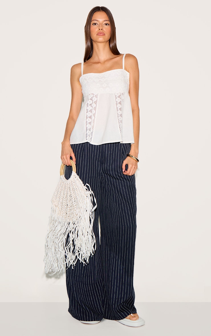 Pantalon droit tissé tailleur mi-long marine à rayures image 2