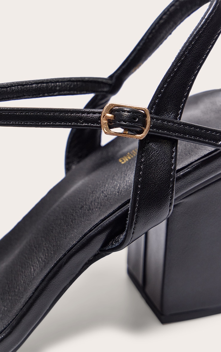 Black PU Basic Strap Detail Low Heeled Sandals image 4