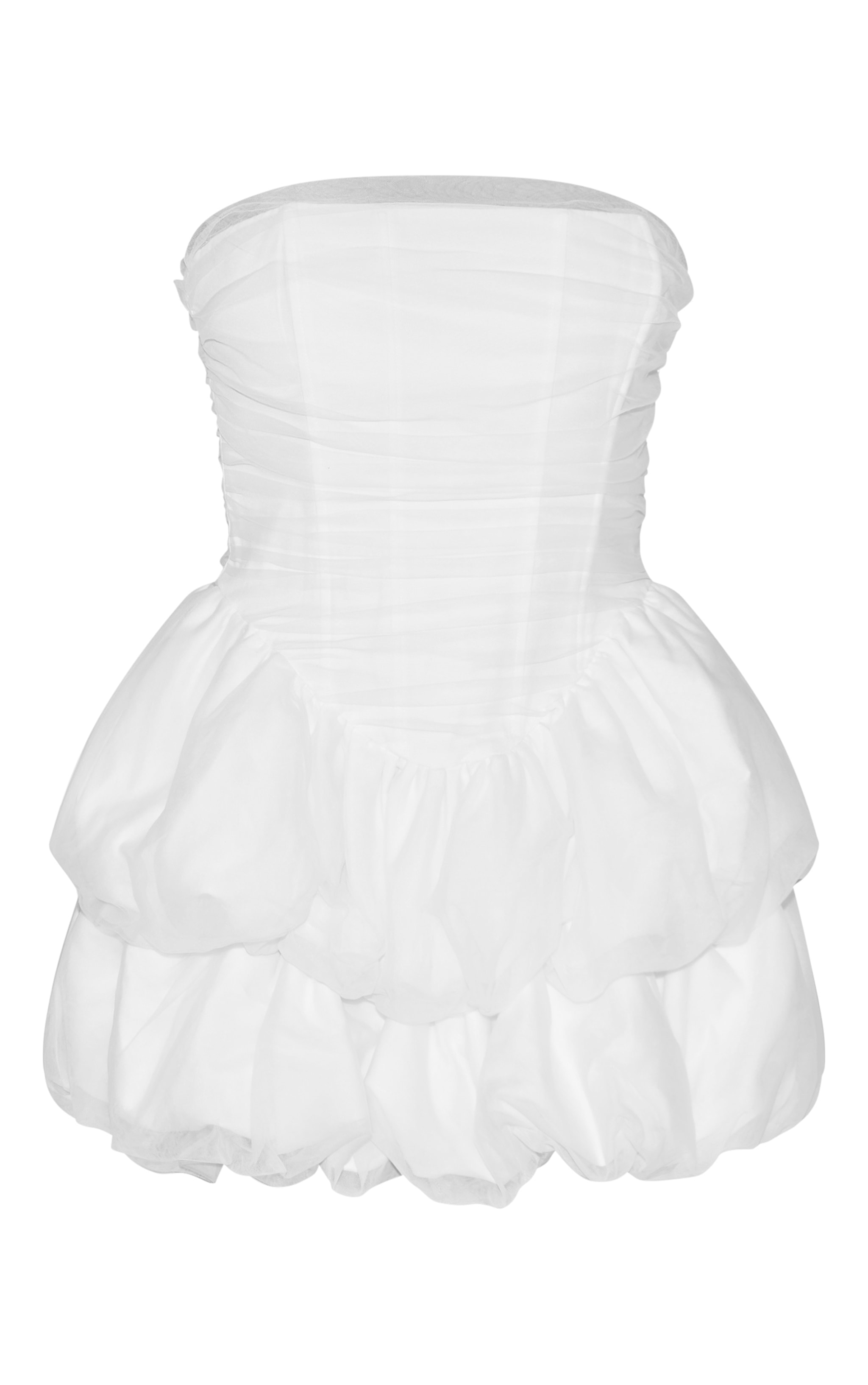 Premium White Tulle Layered Corset Puffball Hem Bodycon Dress image 5