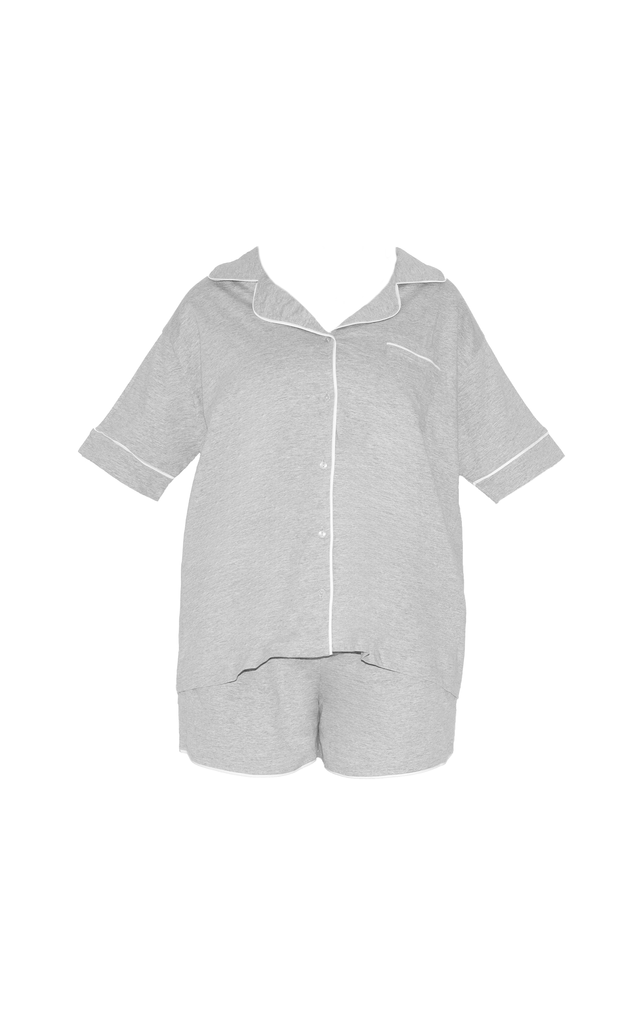 Plus Ensemble de pyjama court en jersey gris à lisérés contrastants image 5