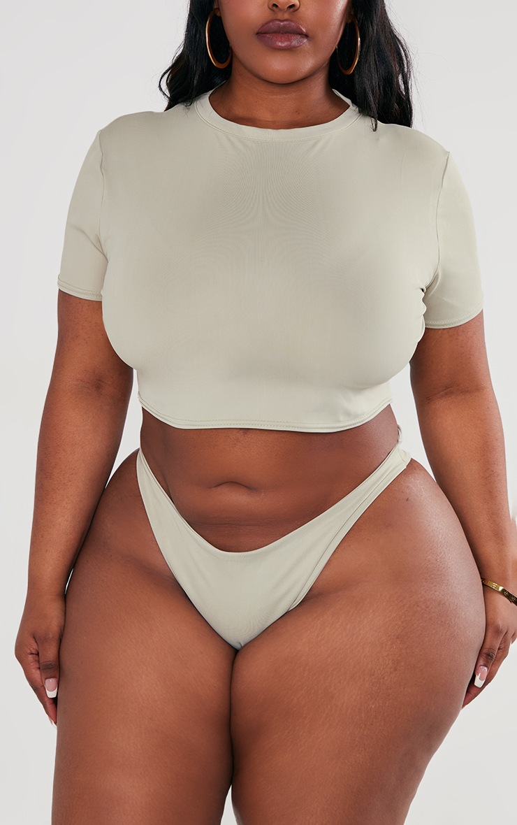 Plus Moss Grey High Waist High Leg Bikini Bottom