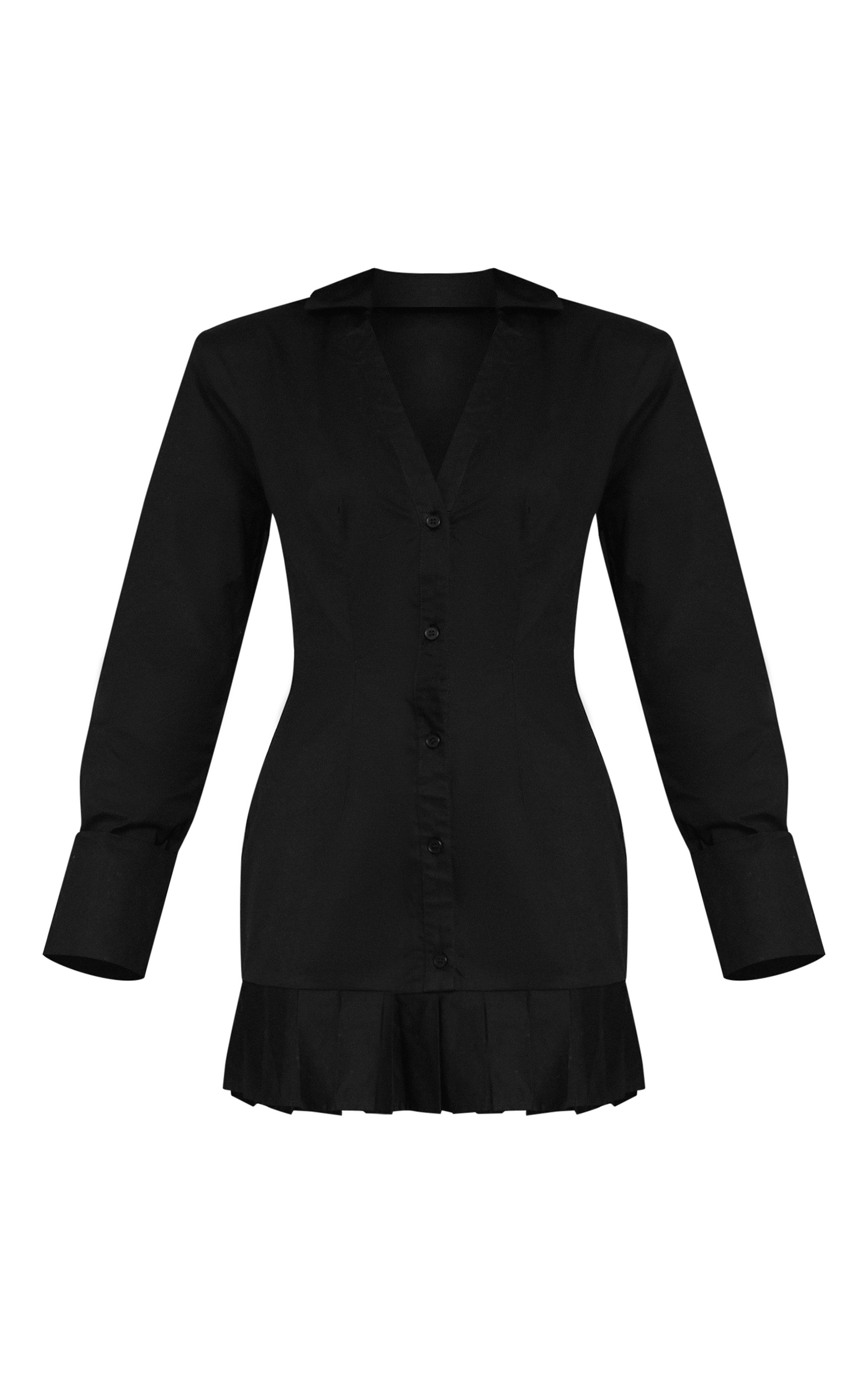 Black Pleated Hem Button Down Shirt Dress image 5