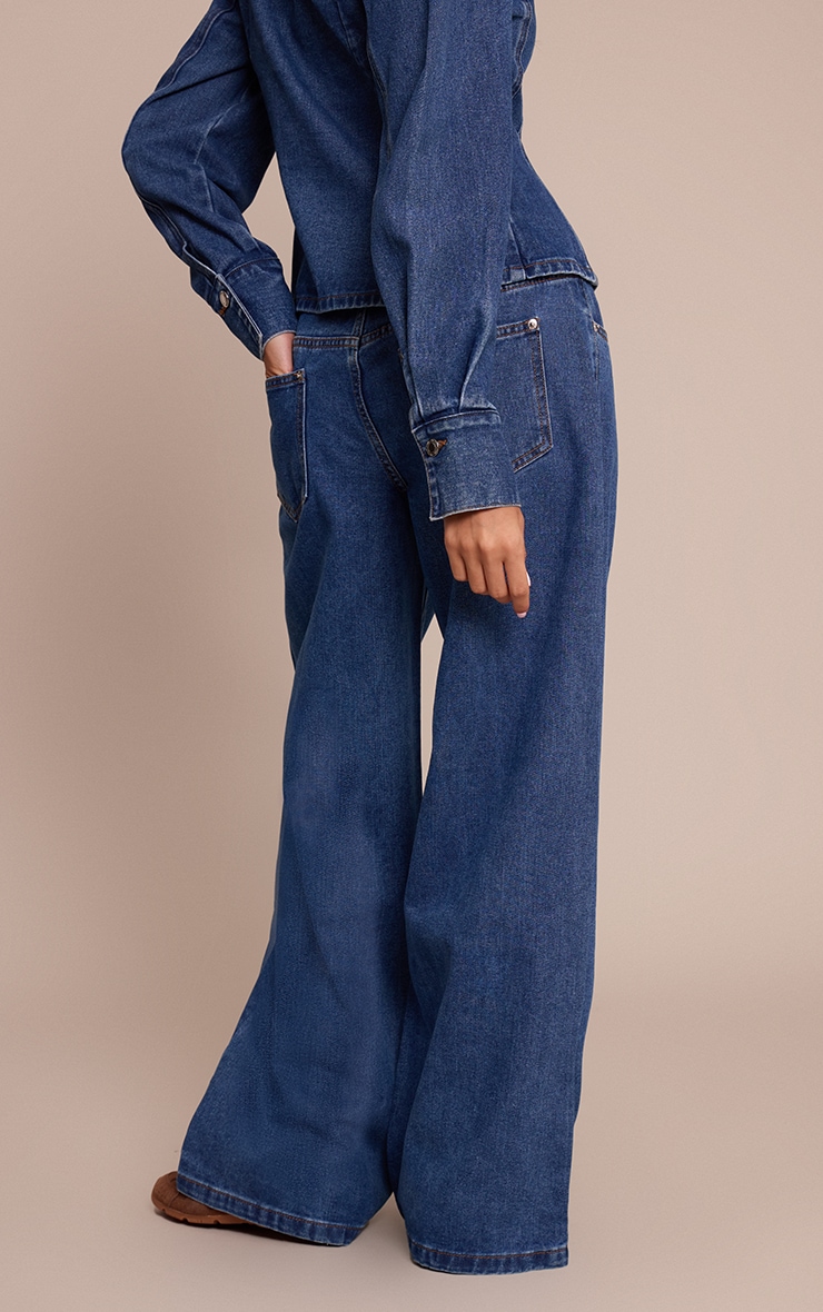 Dark Blue Mid Rise Wide Leg Jeans image 3
