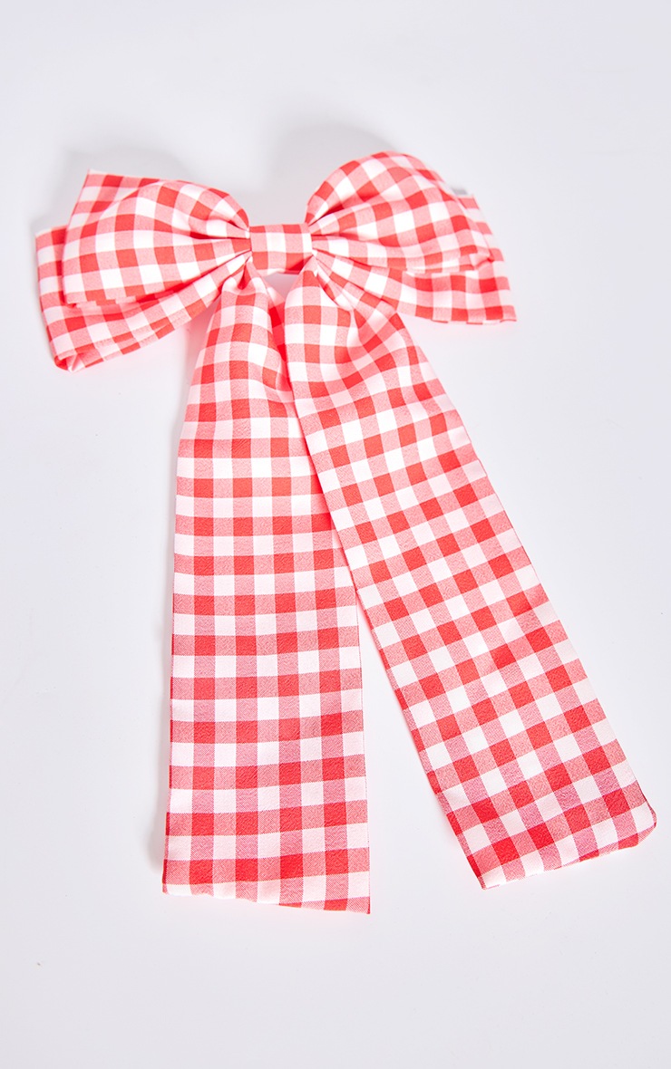 Red Gingham Oversized Bow Hair Clip image 2