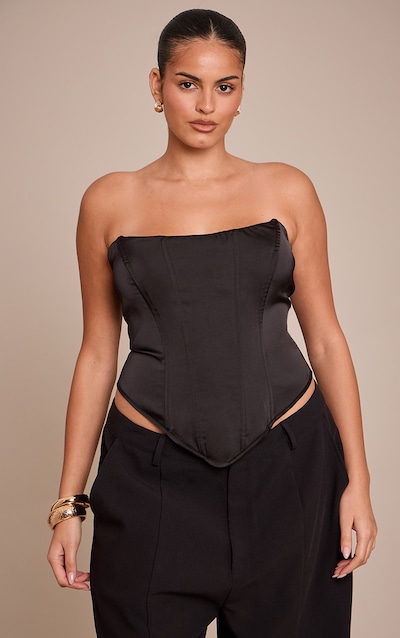 Plus Black Satin Lace Trim Corset