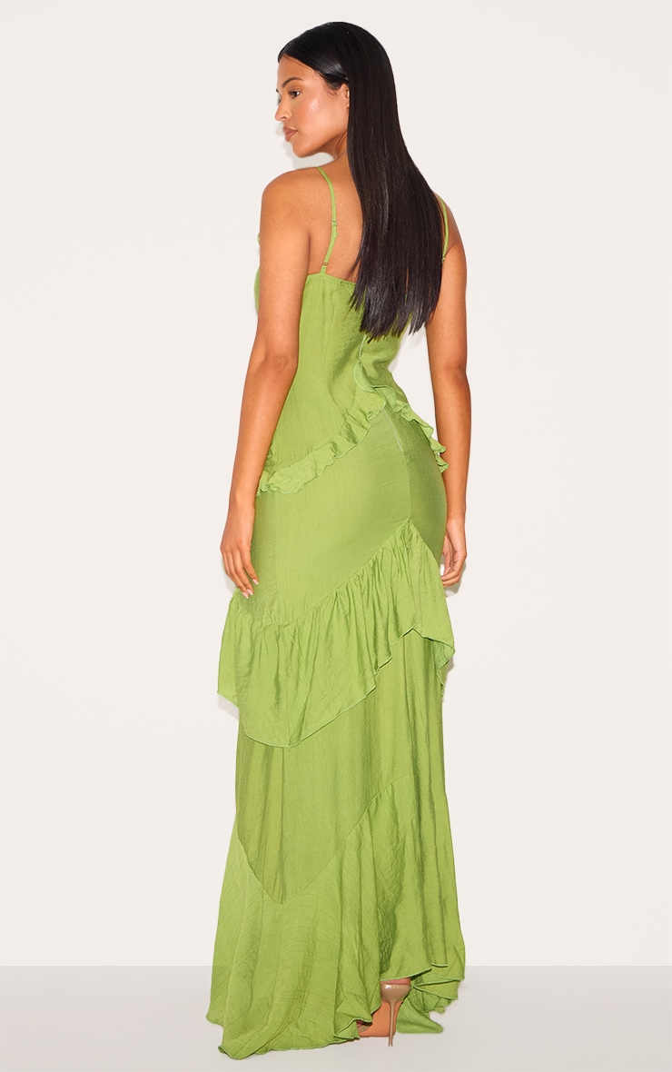 Tall Robe longue texturée vert olive à volants image 2