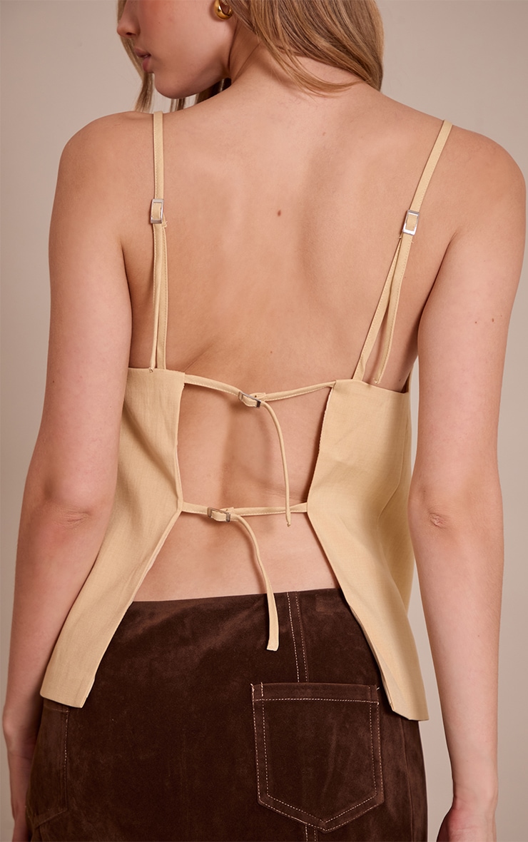 Light Sage Green Structured Woven Back Strap Detail Cami Top image 4