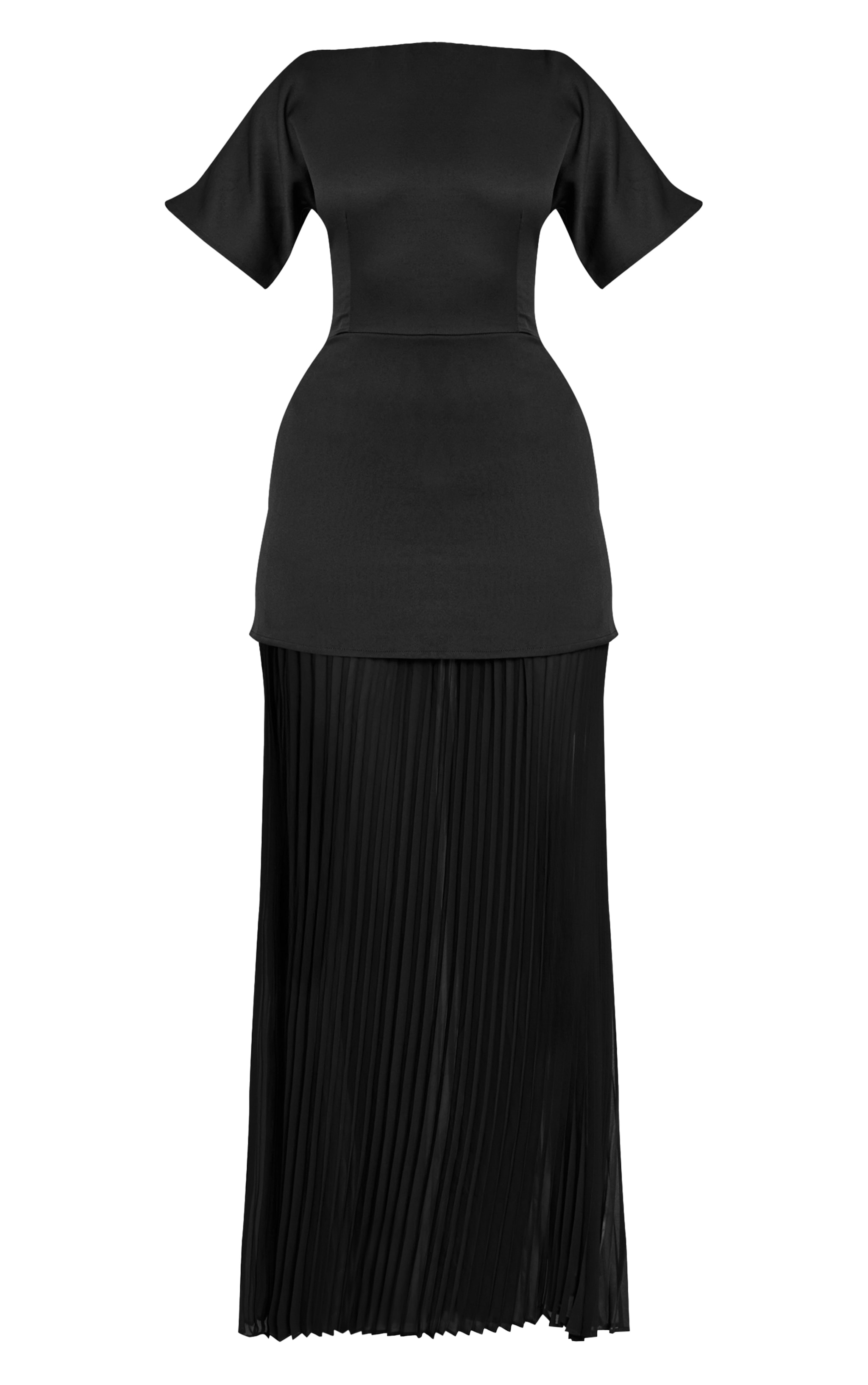Black Satin Back Tie Pleated Hem Maxi Dress image 5