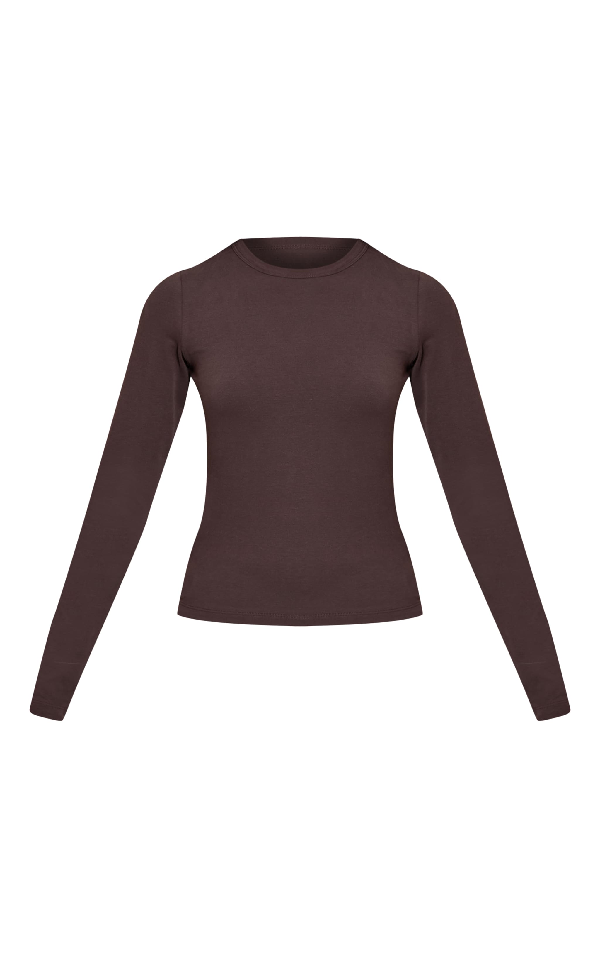 Dark Chocolate Soft Cotton Crew Neck Longline Long Sleeve Top image 5