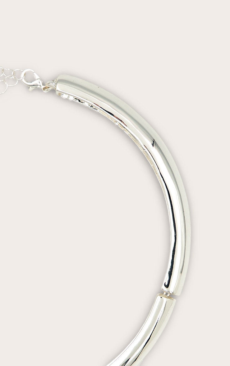 Silver Smooth Twisted Metal Statement Necklace image 3