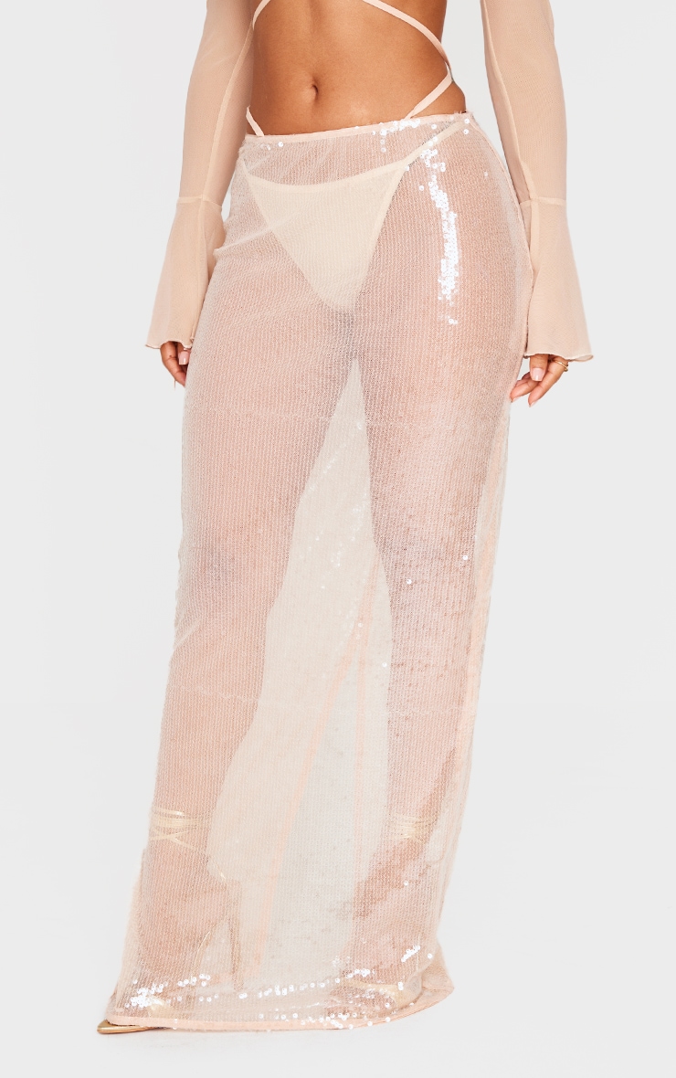 Petite Nude Sequin Low Waist Maxi Skirt image 2