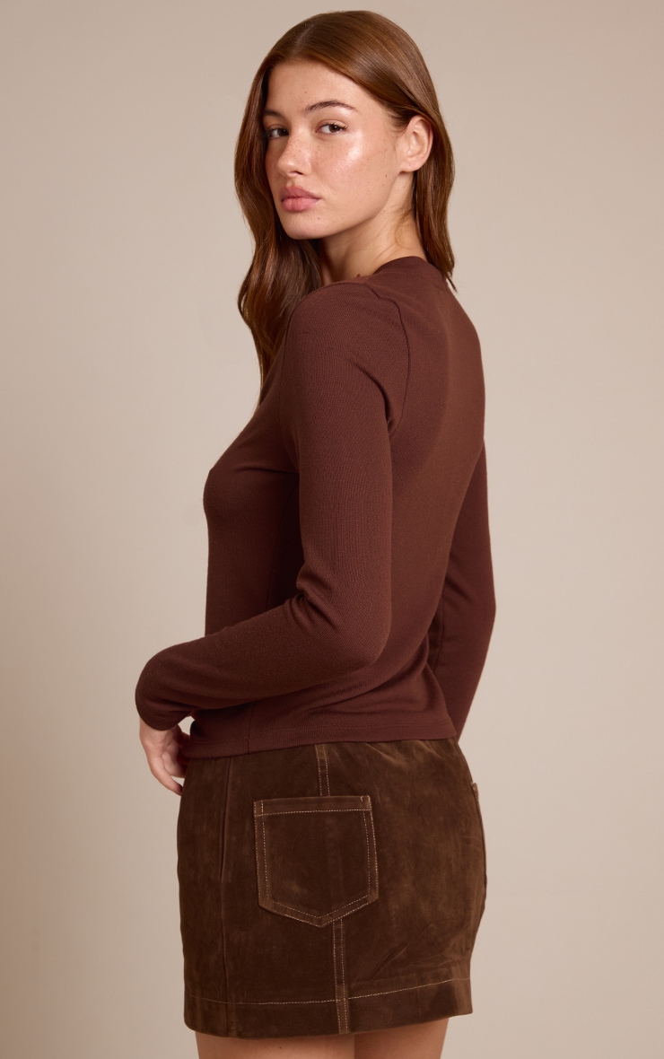 Chocolate Rib V Neck Long Sleeve Top image 2