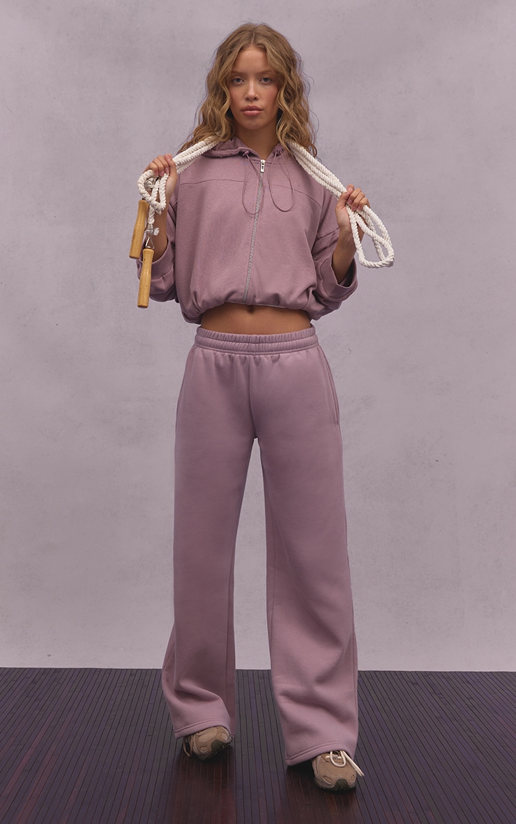 Mauve Loopback Elasticated Waist Zip Hoodie image 3