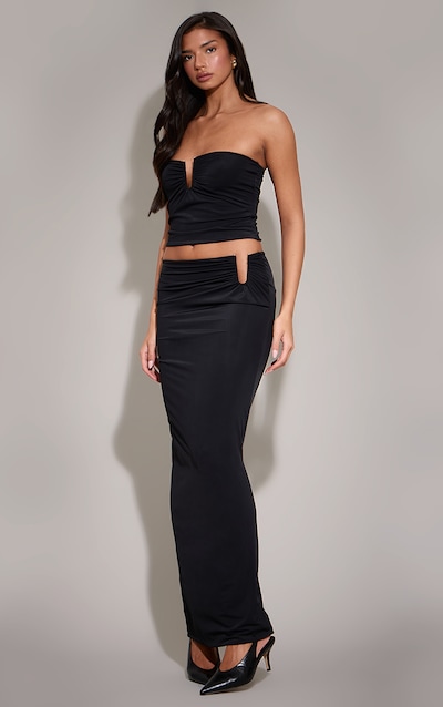 Black Matte Sculpt V Bar Ruched Maxi Skirt