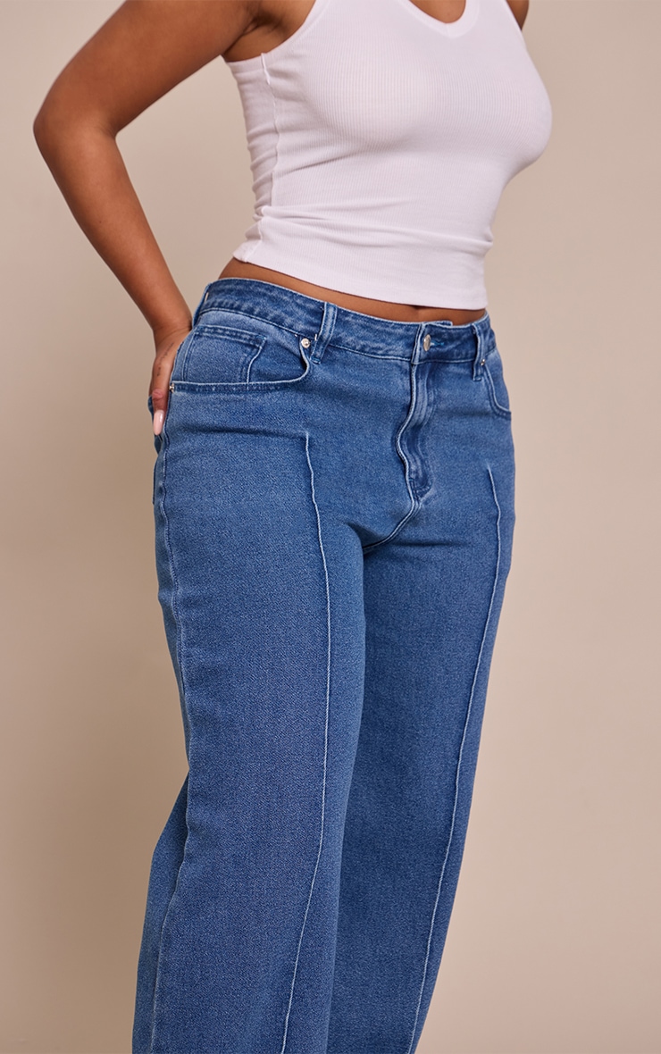 Shape Dark Blue Highwaisted Stretch Denim Pintuck Turn Up Hem Wide Leg Jeans image 4