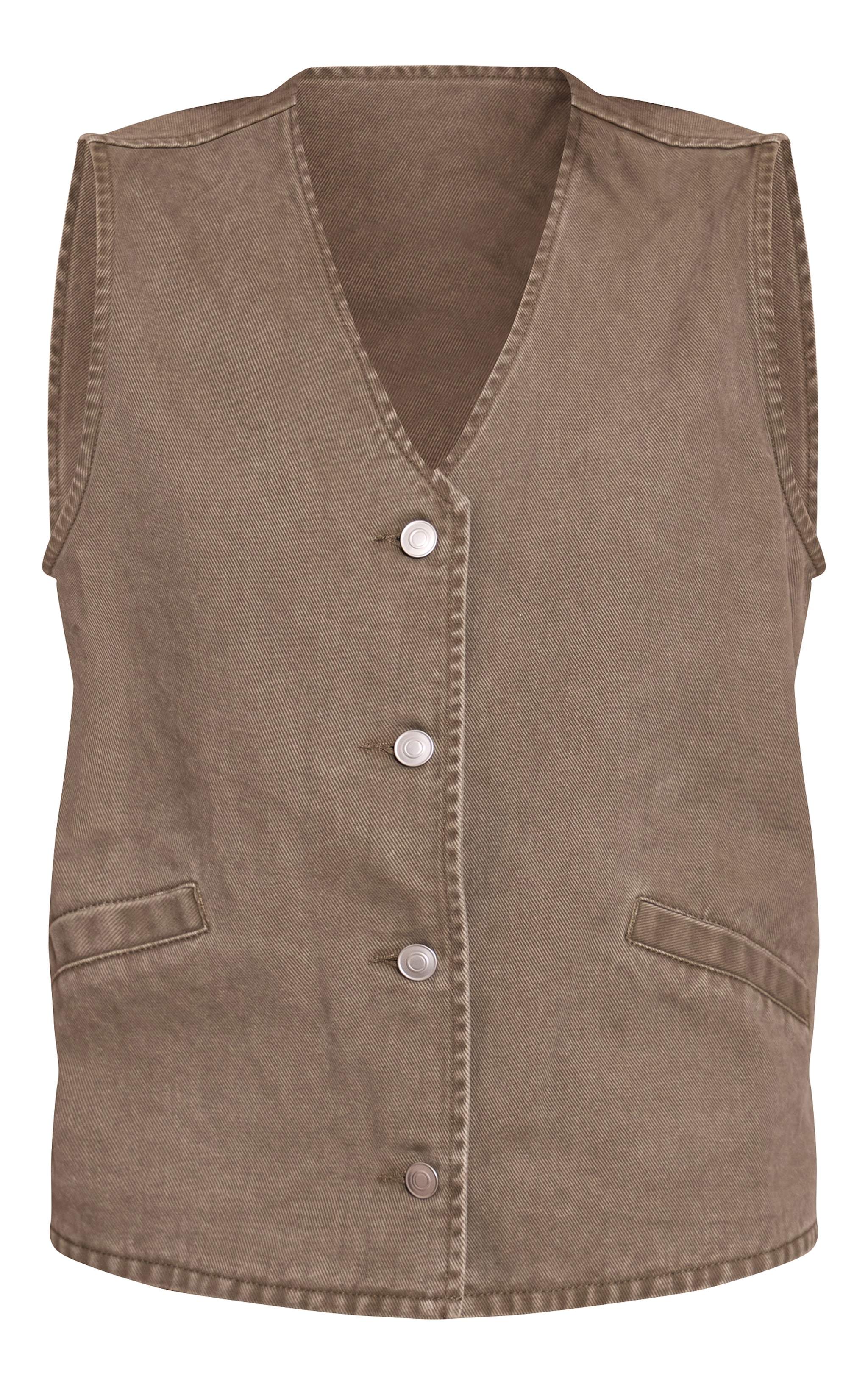 Dark Khaki Sleeveless Button Down Denim Vest image 5
