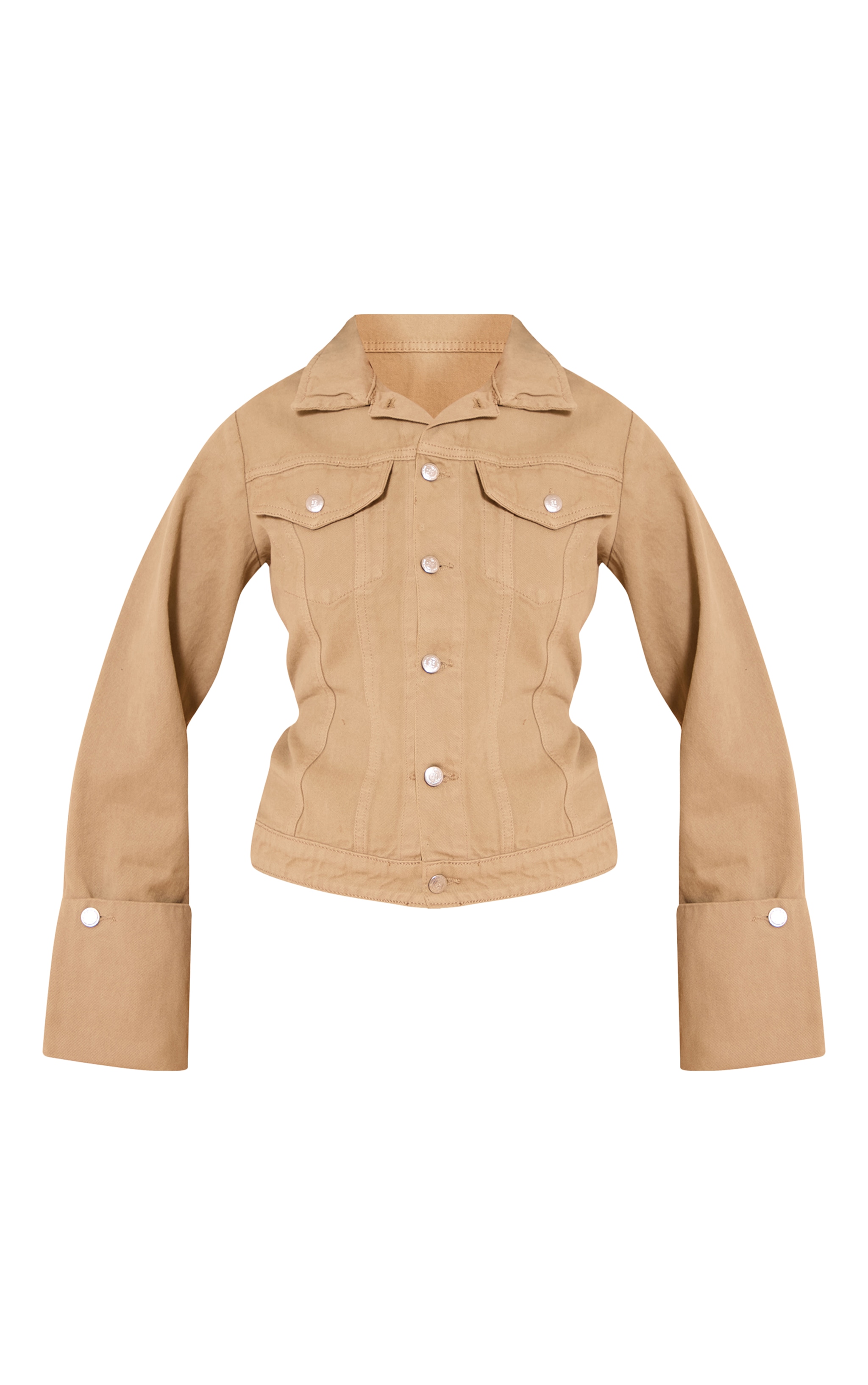 Washed Khaki Turn Up Cuff Cinched Back Denim Jacket image 5