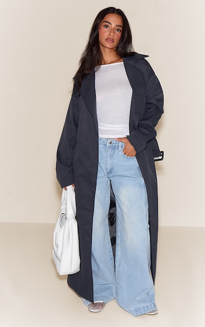 Petite Charcoal Tie Waist Trench Coat