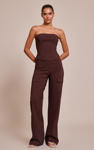 Dark Brown Stretch Woven Straight Leg Pants