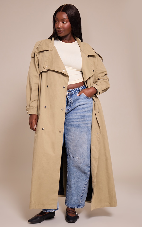 Plus Trench kaki clair à boutons-pression