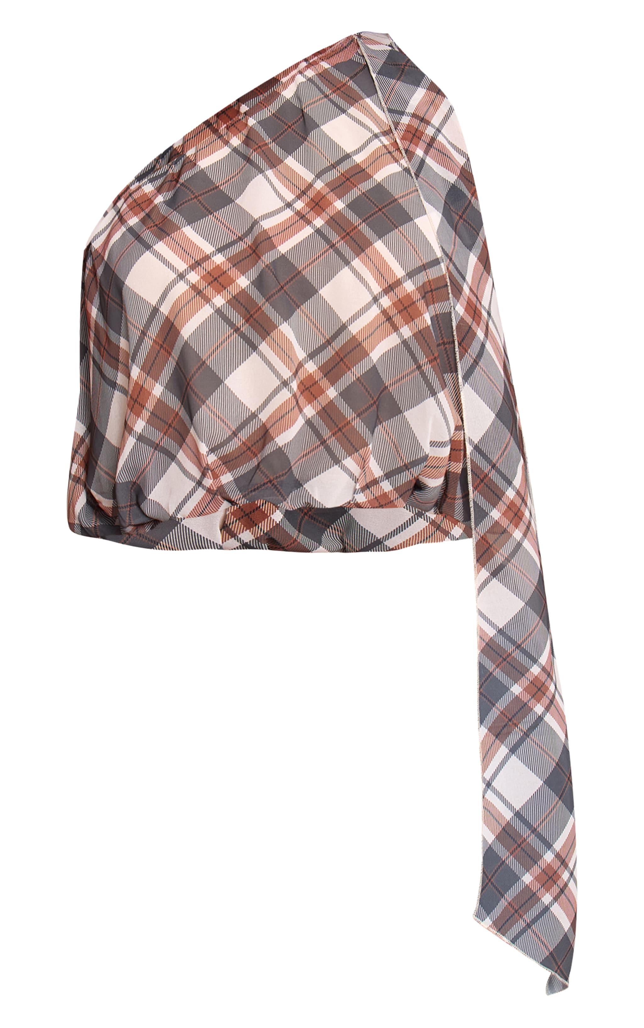 Brown Check Print Chiffon Scarf Detail Puffball image 5