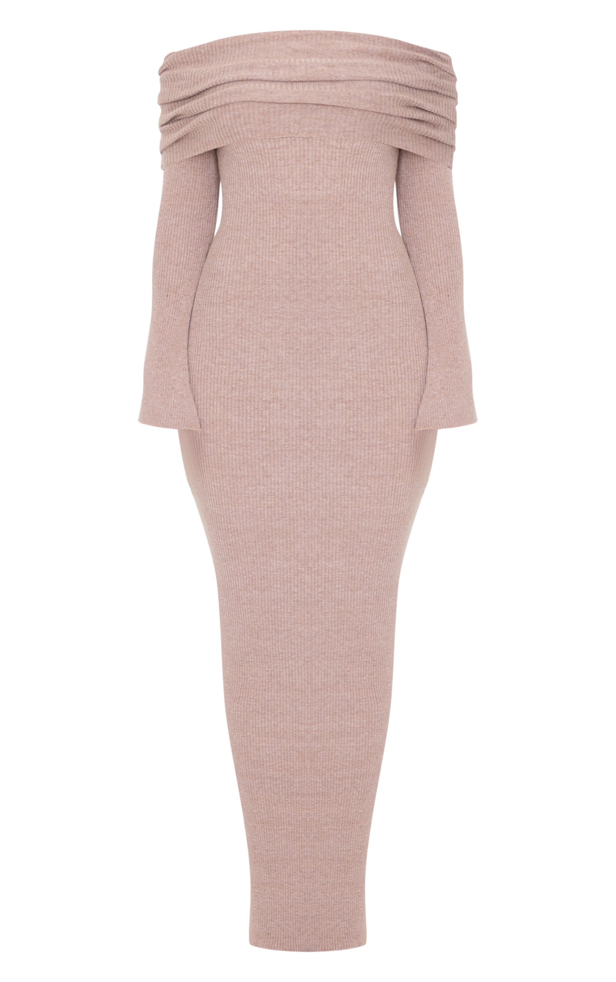 Petite Taupe Knit Bardot Long Sleeve Maxi Dress image 5