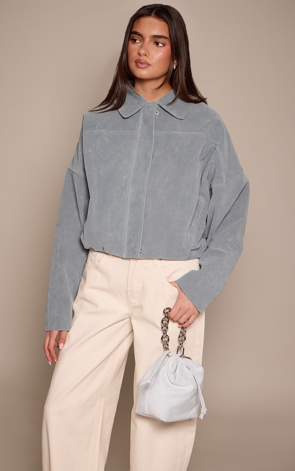 Powder Blue Faux Suede Chain Bead Pouch Grab Bag