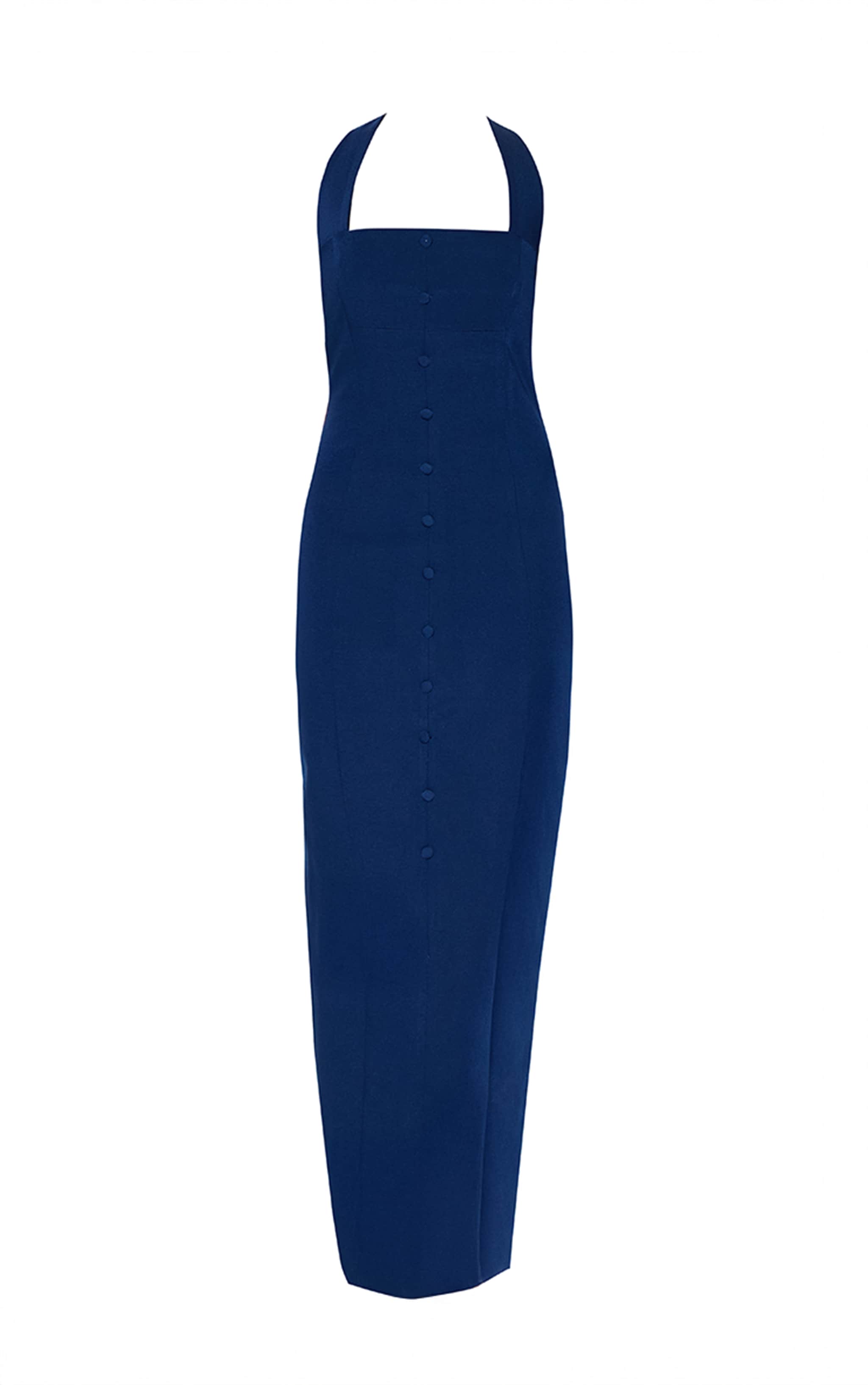 Navy Woven Halter Button Maxi Dress image 5