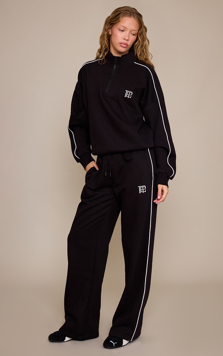 Black PLT Contrast Binding Cuffed Sweatpants
