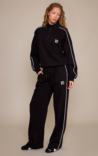 Black PLT Contrast Binding Cuffed Sweatpants