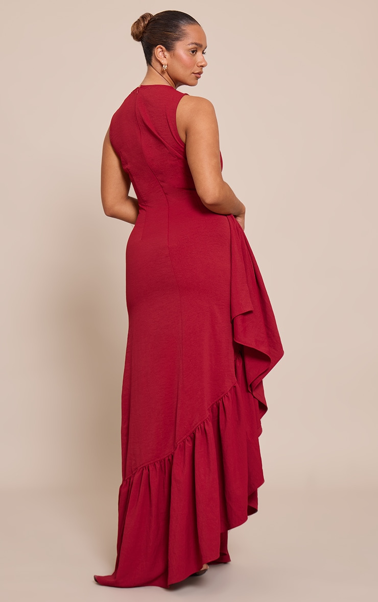 Shape Red Stretch Woven Boat Neck Side Split Frill Maxi Dress image 2
