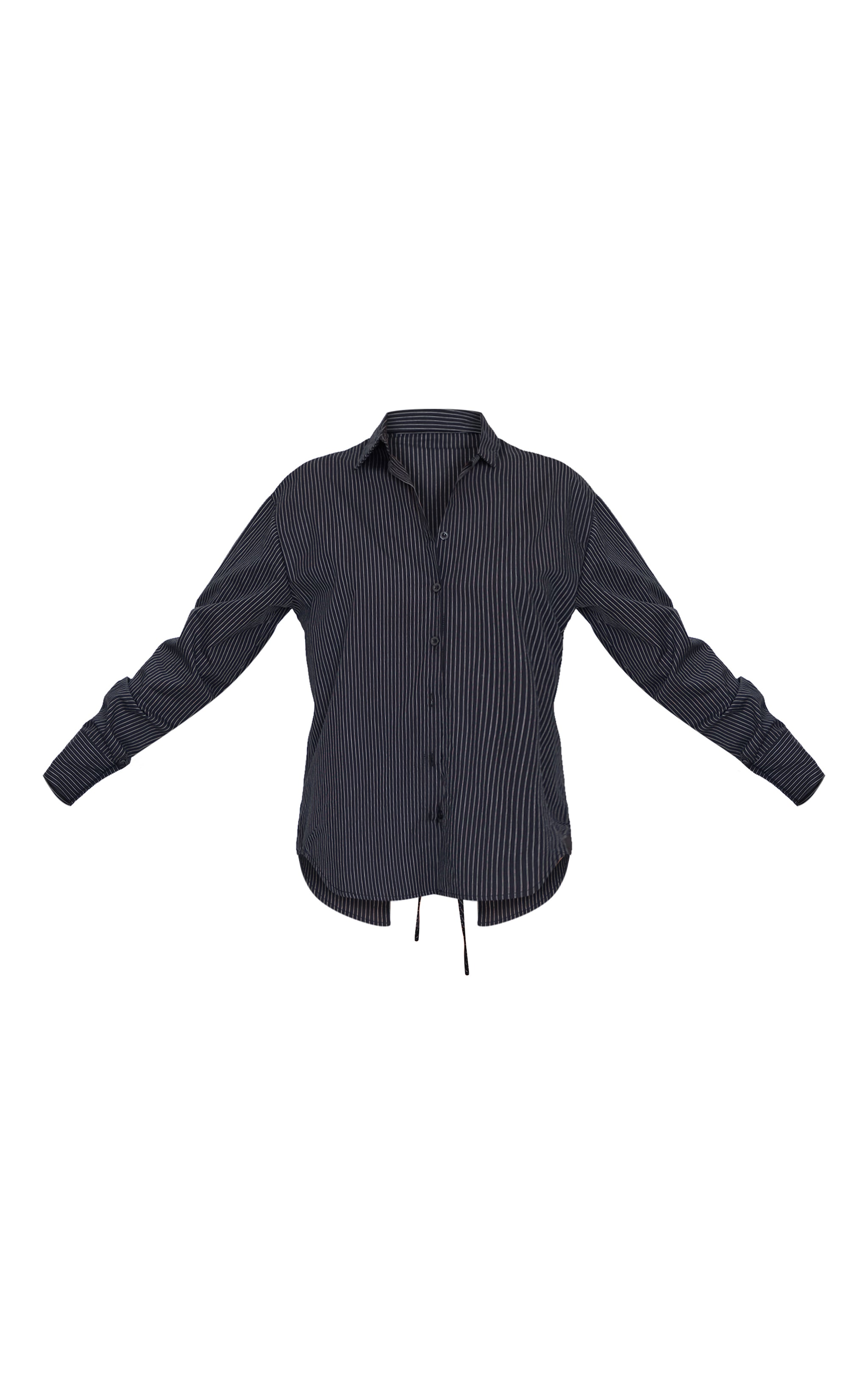 Black Oversized Striped Cut Out Back Shirt image 5