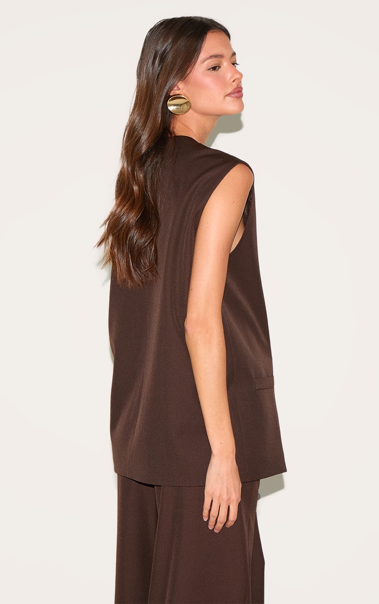 Gilet tissé chocolat sans revers à épaulettes oversize image 2