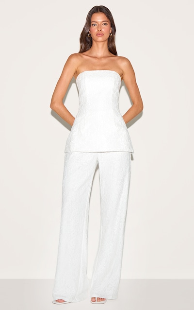 White Lace Bandeau Overlay Straight Leg Jumpsuit