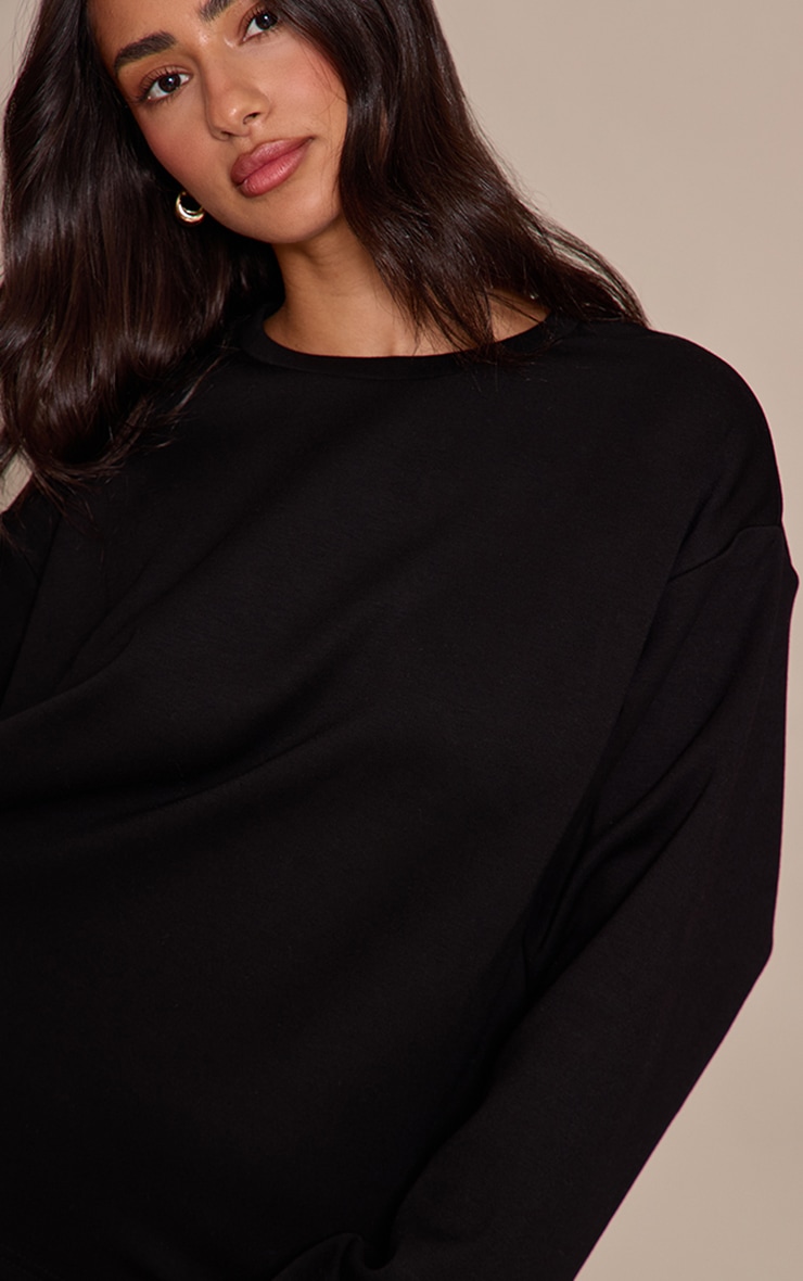 Petite Black Modal Oversized Long Sleeved T-shirt image 4