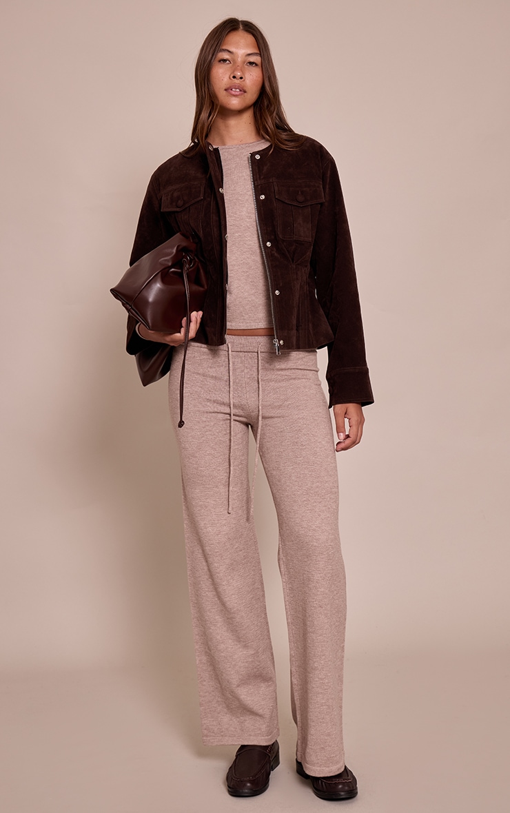  Chocolate Faux Suede Covered Button Cinch Waist Jacket image 3