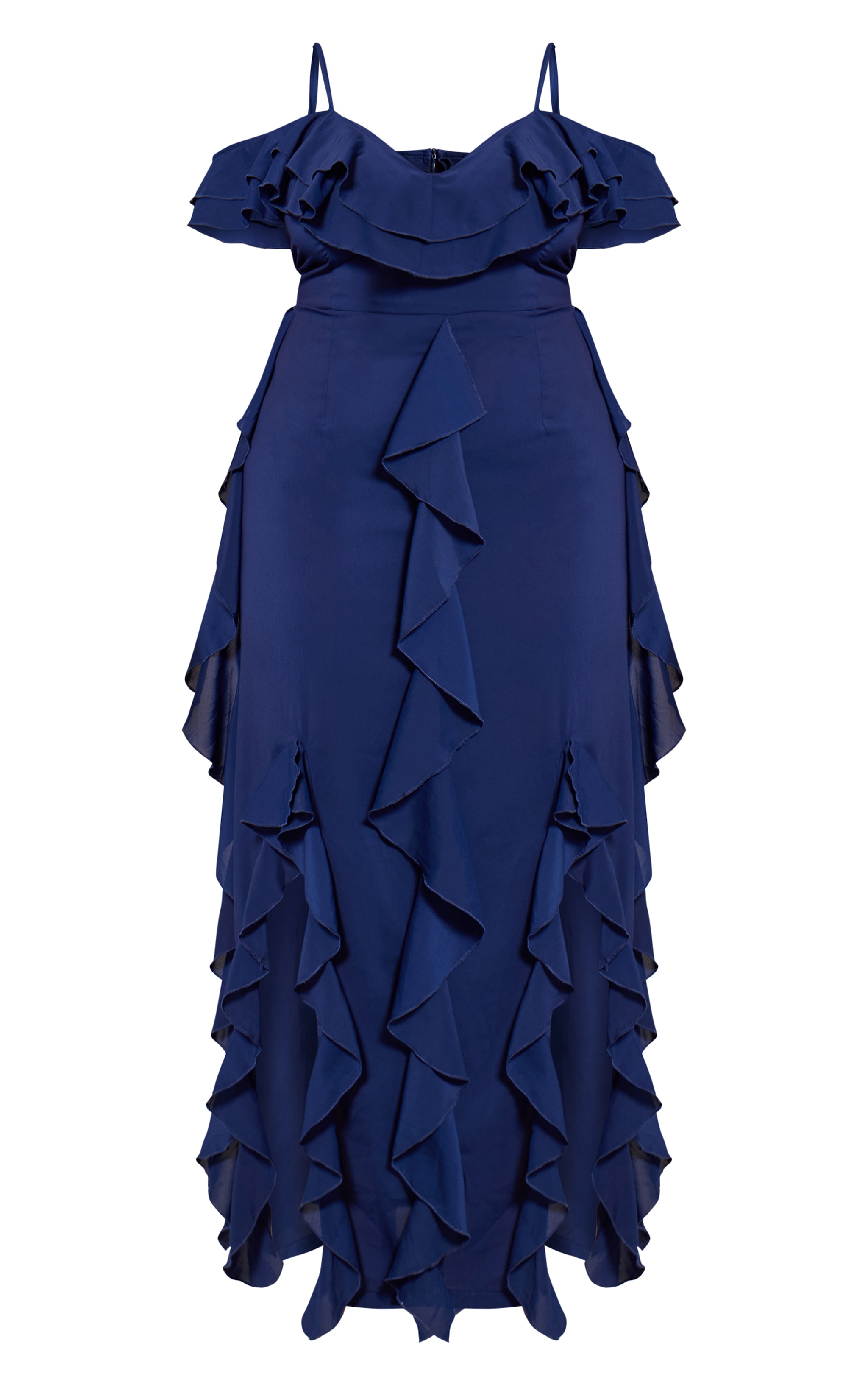 Plus Navy Cold Shoulder Ruffle Detail Strappy Maxi Dress image 5