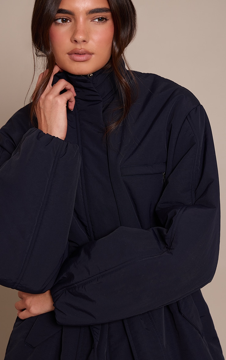 Navy Tie Waist Quilted Coat image 1