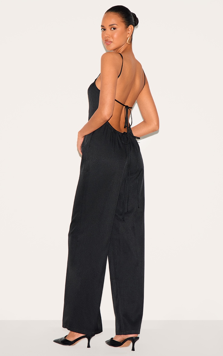 Black Woven Backless Square Neck Wide Leg Jumpsuit image 2