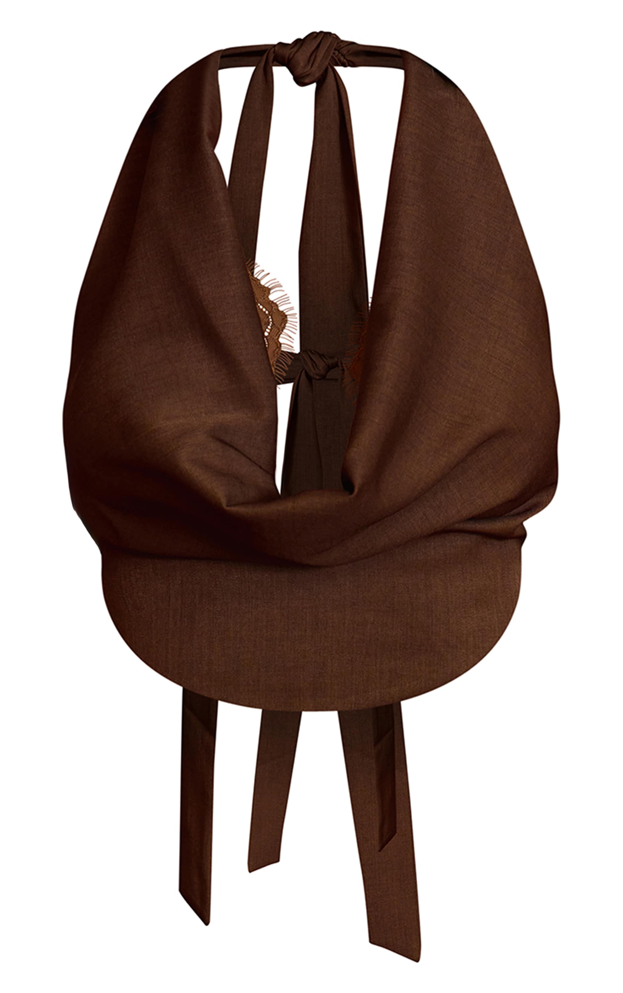 Chocolate Brown Woven Lace Detail Cowl Top image 7