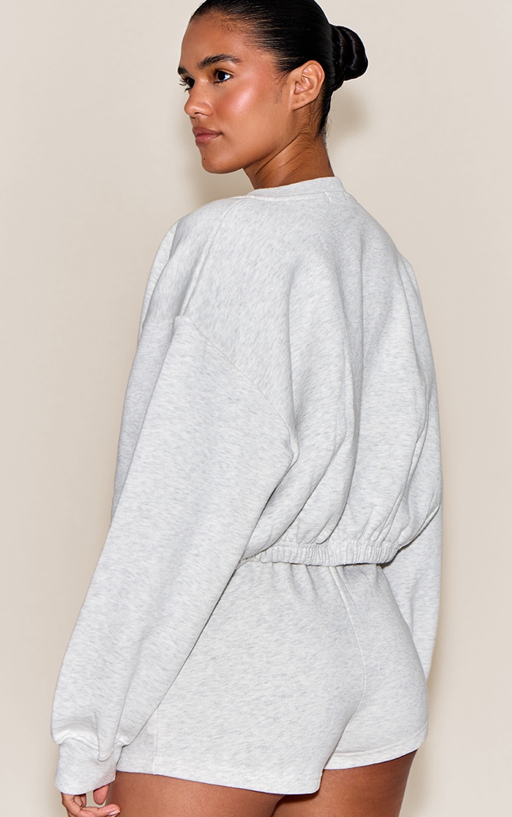 Ash Grey Drawcord Waist Cropped Zip Up Sweatshirt image 2