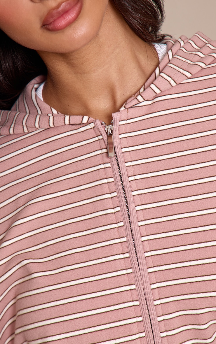 Petite Pink Striped Soft Fleece Zip Up Jacket image 4